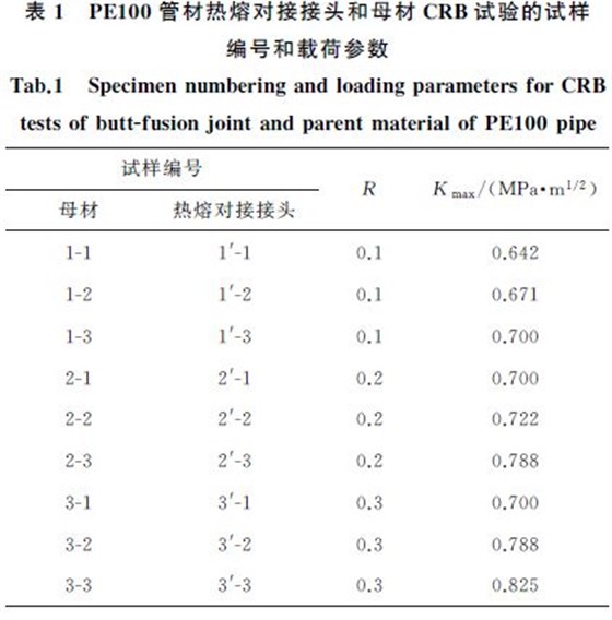 表１ PE１００管材热熔对接接头和母材CRB试验的试样