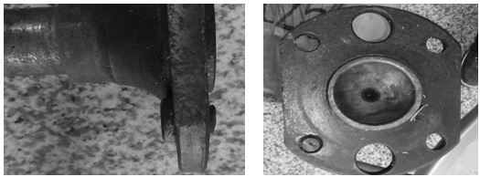 图11-57 安装孔侧面的螺栓残件位置 图11-58 安装孔正面的螺栓残件位置