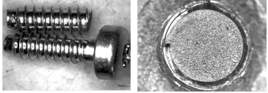 图12-34 断裂与未断螺钉宏观形貌 图12-35 断裂螺钉断面宏观形貌