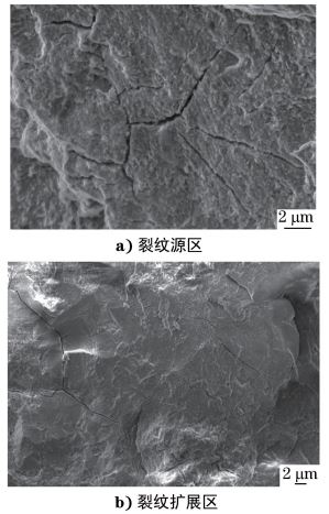 图３ 裂纹源区及扩展区的沿晶二次裂纹形貌