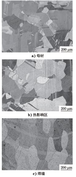 图２ 焊接接头各区域的显微组织形貌