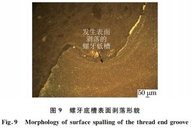 图９ 螺牙底槽表面剥落形貌