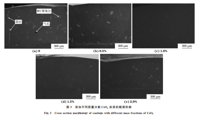 CeO2 加入含量对激光熔覆 WC增强镍基合金涂层 组织与性能的影响3